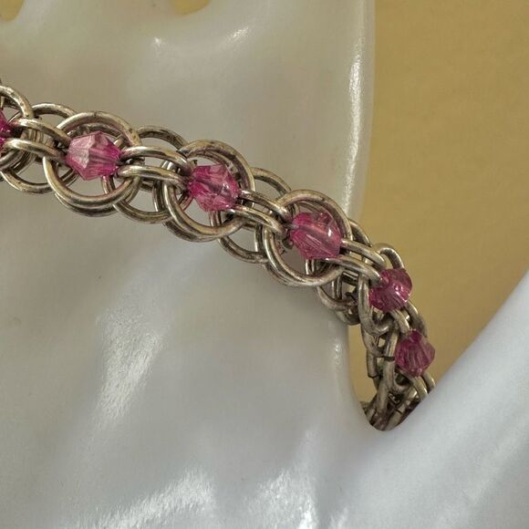 Pink beaded  Chainmaille Bracelet - Picture 6 of 9